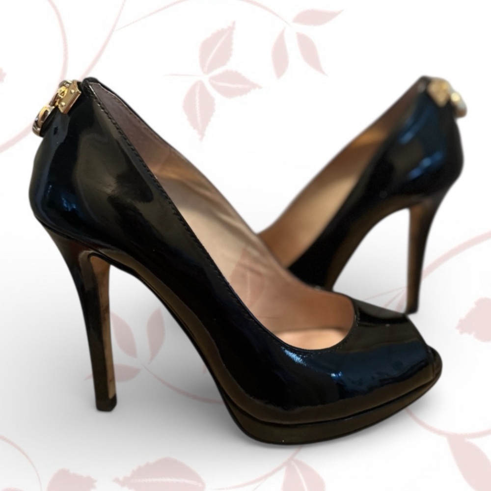 Michael Kors Black Patent Peep-Toe Heels